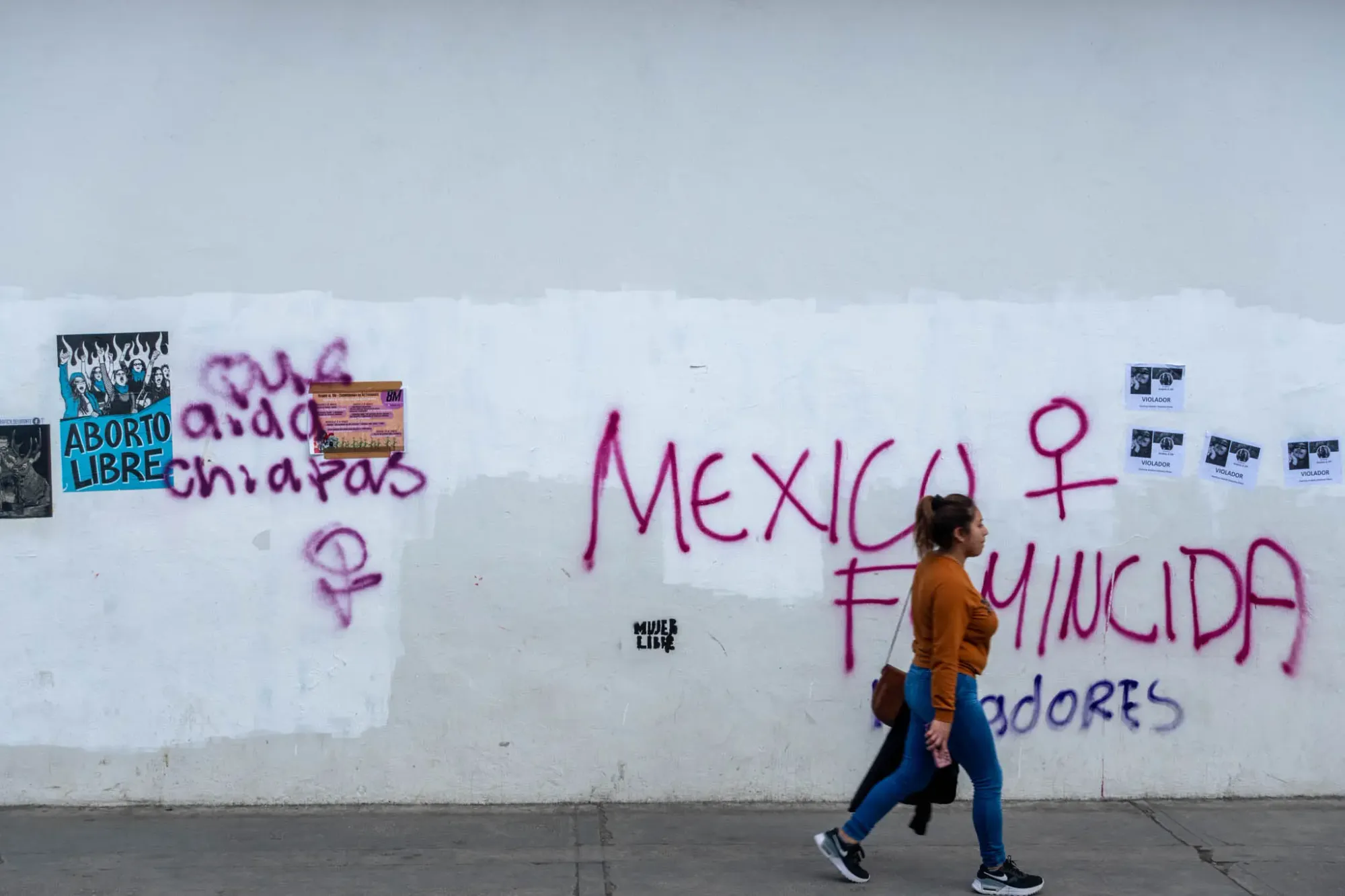 Calls to stop violence against women and to legalize abortion
