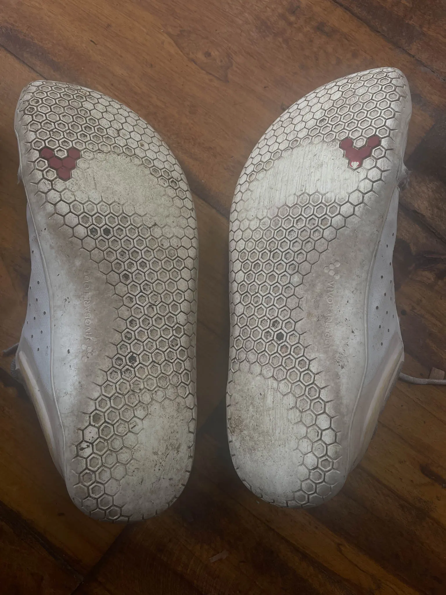 A little wear shown on the bottom of the Vivobarefoot Primus Lite III