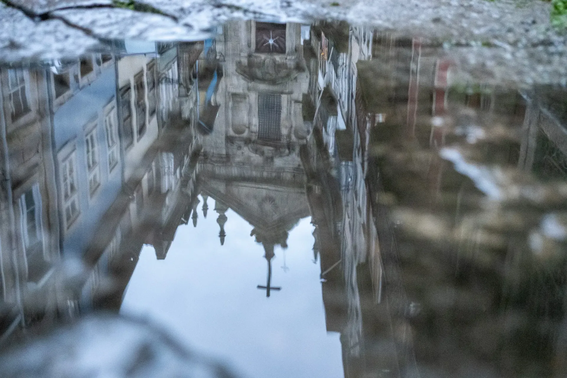 The reflection of a church in Porto