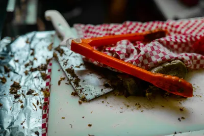 a knife and tongs at a food truck in Puerto Vallarta