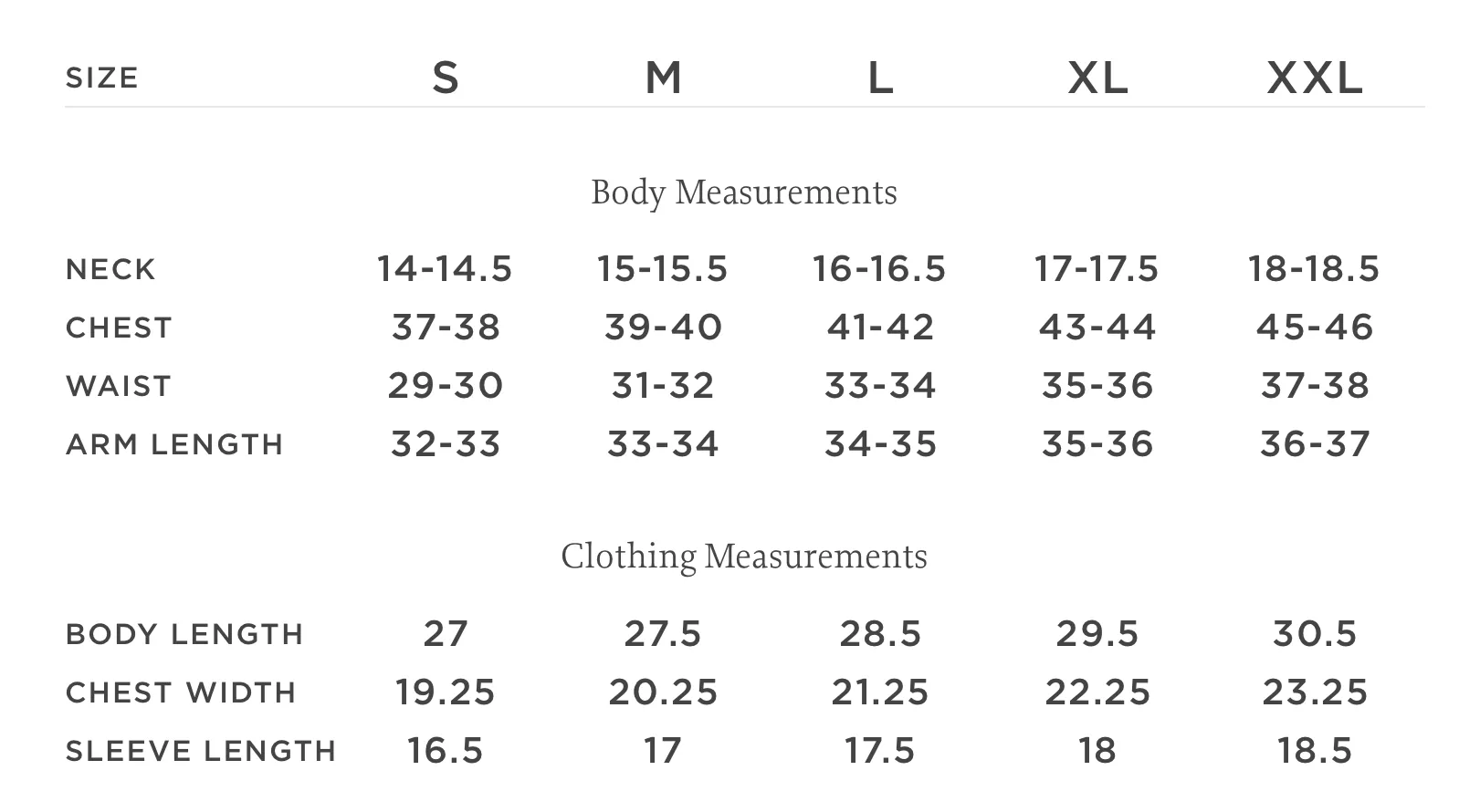 Unbound Merino Wool Size Chart